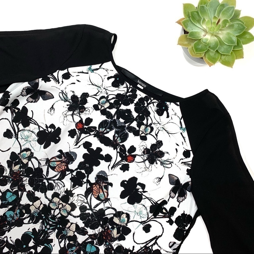 Kensie Black Butterfly Print Tunic Blouse